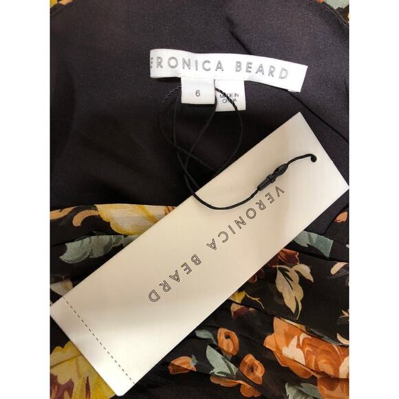 Veronica Beard Avani Dress Silk Floral Print  Maxi Brown NWT 6 Damaged - Picture 8 of 11